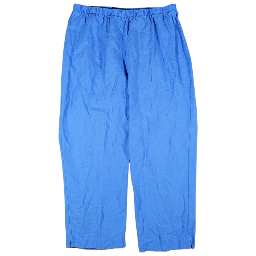 Hot Cotton Pants Womens 1X Blue Linen Blend Elastic Waist Casual Coastal Grandma